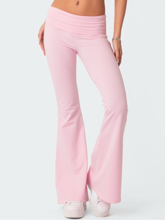 Pants - Edikted Baby Pink Foldover Flare Leggings Size Large Y2K